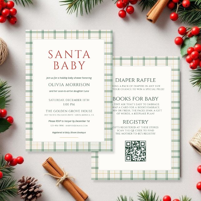 All in One Preppy Plaid Santa Baby Shower Einladung (Von Creator hochgeladen)