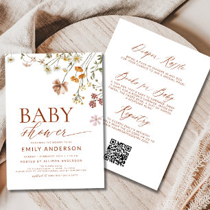 All in One QR Code Boho Wildblume Baby Shooter Einladung