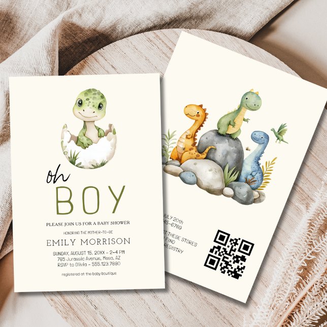 All in One QR Code Dinosaur Baby Boy Dusche Einladung (Von Creator hochgeladen)