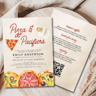 All in One QR Code Pizza & Schnullers Baby Shower Einladung