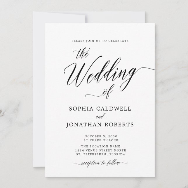 All in One QR Code UAWG Black Calligraphy Wedding Einladung (Vorderseite)