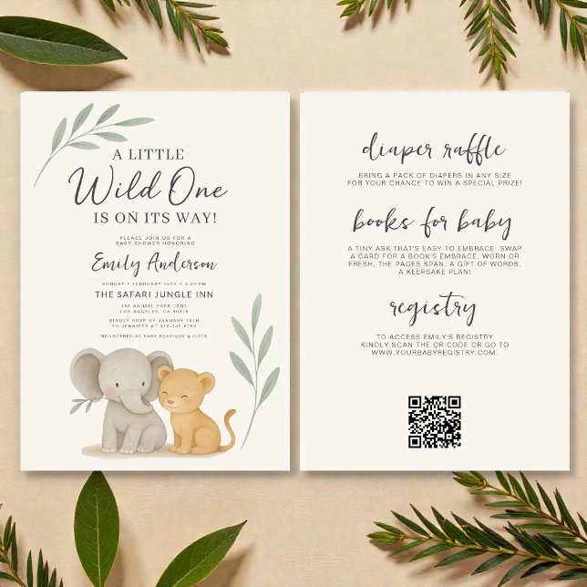 All in One QR Code Wild One Safari Baby Shower Einladung (Von Creator hochgeladen)