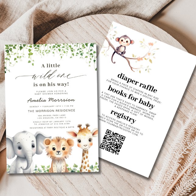 All in One QR Code Wild One Safari Baby Shower Einladung (Von Creator hochgeladen)