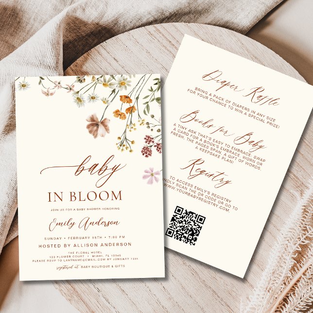 All in One QR Code Wildblume Baby in Bloom Shower Einladung (Von Creator hochgeladen)
