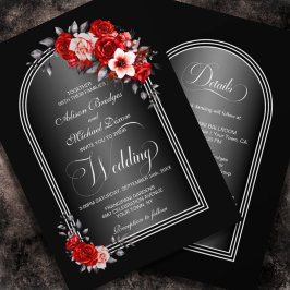 All in one Red Floral Arch Black Gray Hochzeit Einladung