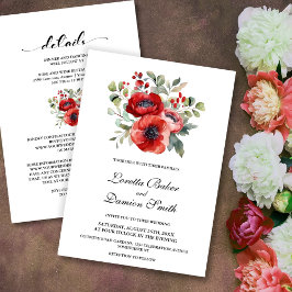 All in one Red Floral Wedding Einladung
