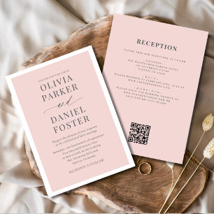 All in one Romantic Blush Pink QR Code Hochzeit Einladung