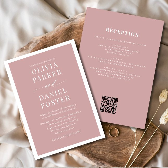 All in one rosa Dusty Rose QR Code Wedding Einladung (Von Creator hochgeladen)