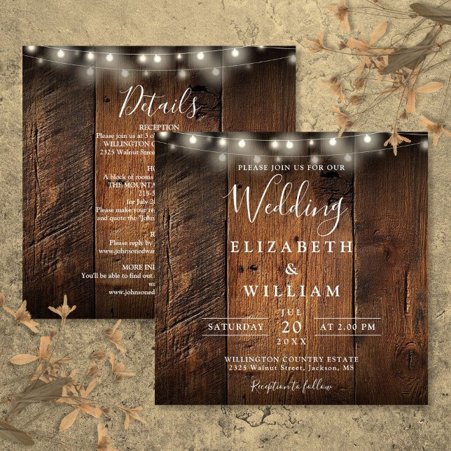 All In One Rustic Barn Wood String Lights Wedding Einladung (All In One Rustic Barn Wood String Lights Wedding Invitation)