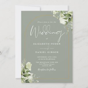 All In One Sage Grün Gold Bogen Foto Hochzeit Einladung