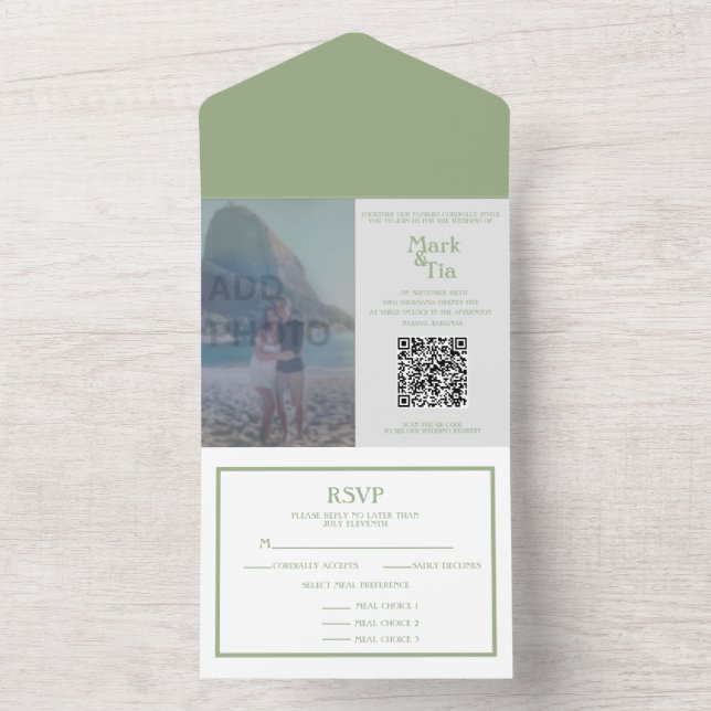 All in one Sage Wedding Foto Einladung QR Code (Innen Boden)