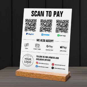 All-in-One-Scan-to-Pay-Schild PayPal Venmo Cash Ap Acrylschild
