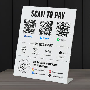 All-in-One-Scan-to-Pay-Schild PayPal Venmo Cash Ap Sockelschild