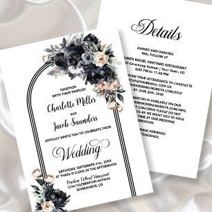 All in one Smokey Black Floral Arch Hochzeit Einladung