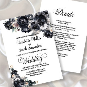 All in one Smokey Black Floral Hochzeit Einladung