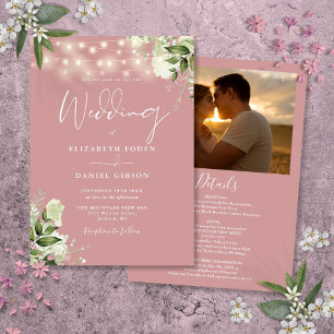 All In One Staubige Rose Greenery Licht Foto Hochz Einladung