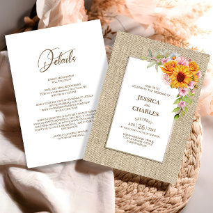 All in one Sunflower Floral Burlap Wedding Einladung