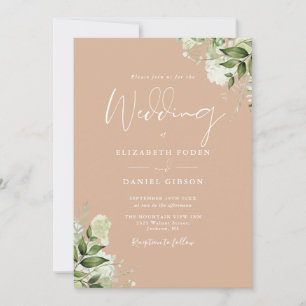 All In One Tan Greenery Floral Hochzeit Einladung
