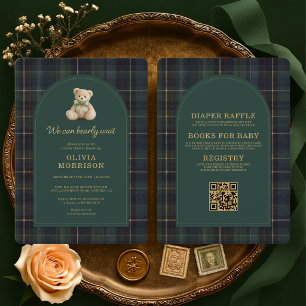 All in One Tartan Bearly Wait Grün Baby Shower Einladung