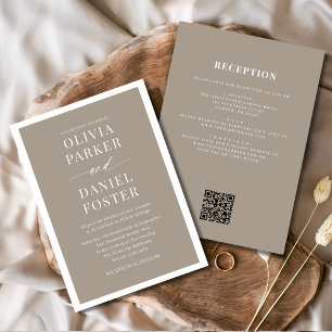 All in One Taupe Boho QR Code Wedding Einladung