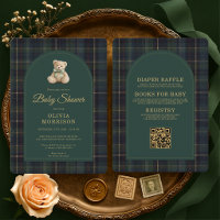All in One Teddybär Tartan Grün Babyparty