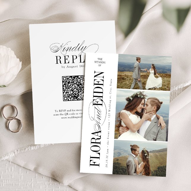 All in One Timeless Typography 3 photo Wedding Einladung (All in One Timeless Typography 3 photo Wedding Invitation)