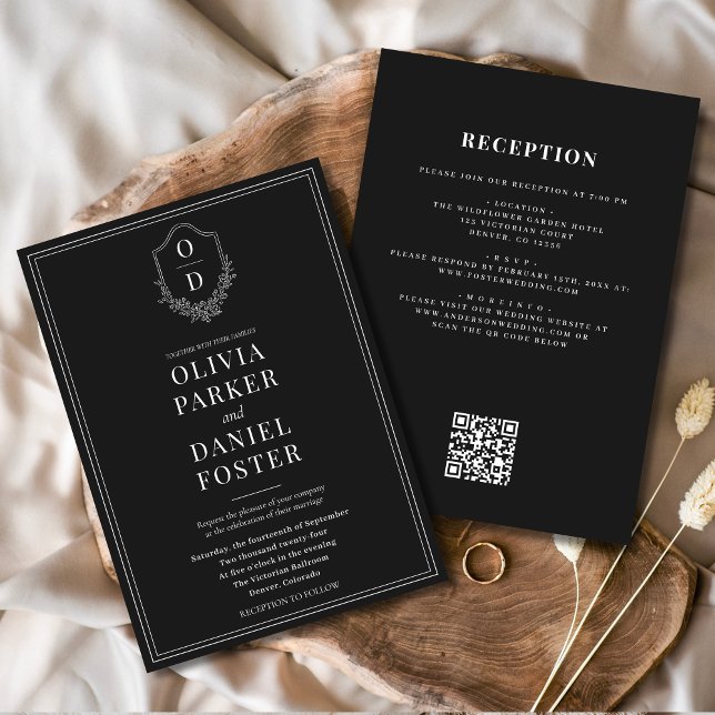 All in One Wappen Black & White QR Code Wedding Einladung (Von Creator hochgeladen)