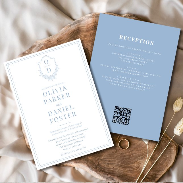 All in One Wappen Dusty Blue QR Code Wedding Einladung (Von Creator hochgeladen)