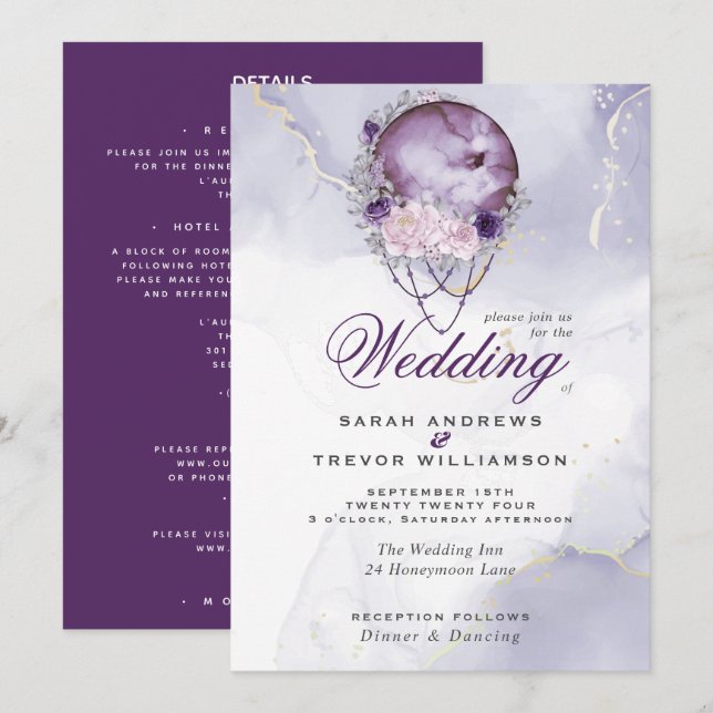 All in One Wedding Celestial Full Moon Amethyst I Einladung (Vorne/Hinten)