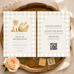 All in One Welpenhund Neutral Beige Babyparty Einladung
