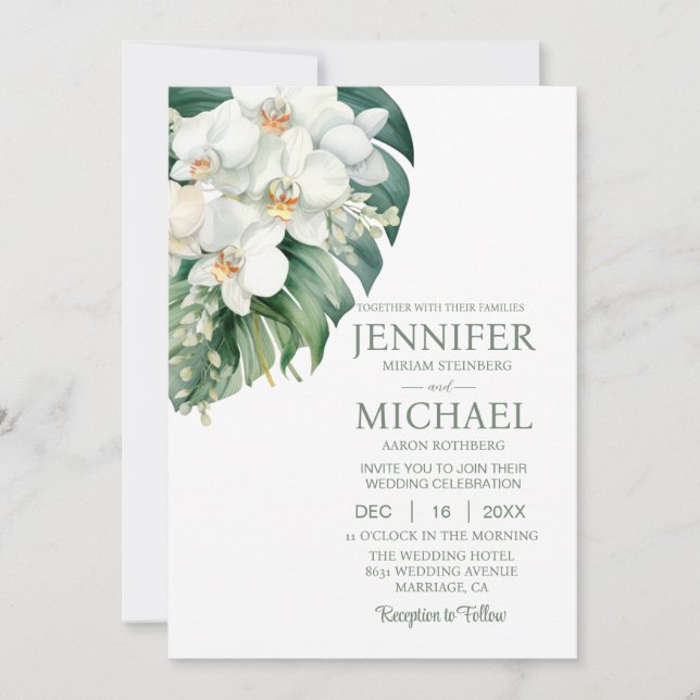 All in One White Orchids Hochzeitseinladungen Einladung (Vorderseite)