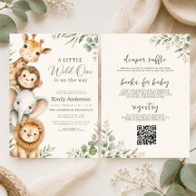 All in One Wild One Safari-Tiere Baby Shower-Einla