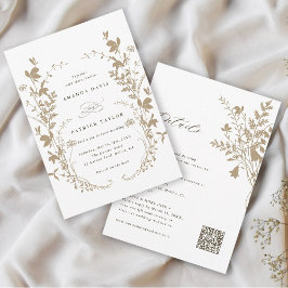 All in one Wildblume Wreath Tan & White Wedding Einladung