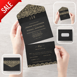 All Inclusive Black Gold Lace Hochzeit mit UAWG In One Einladung