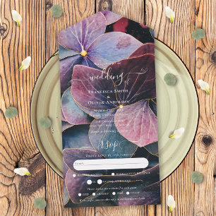 All Inclusive Blaue Lila Hortensien Hochzeit RSVP In One Einladung