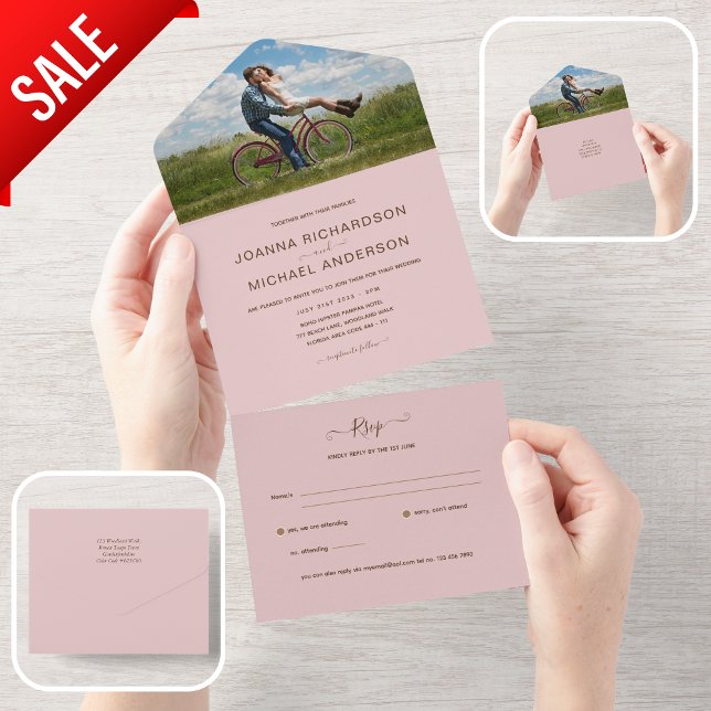 All Inclusive BLUSH PINK FOTO Wedding RSVP All In One Einladung (Von Creator hochgeladen)