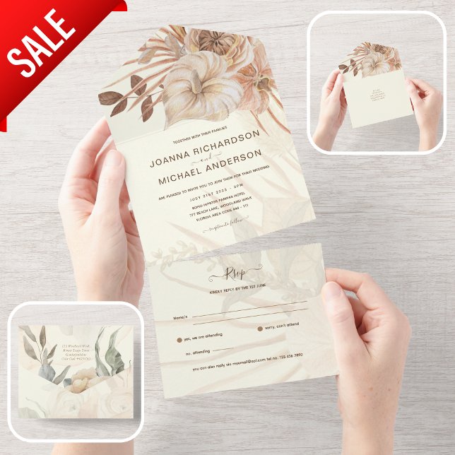 All Inclusive BOHO Pampas Grass Wedding RSVP In One Einladung (Von Creator hochgeladen)