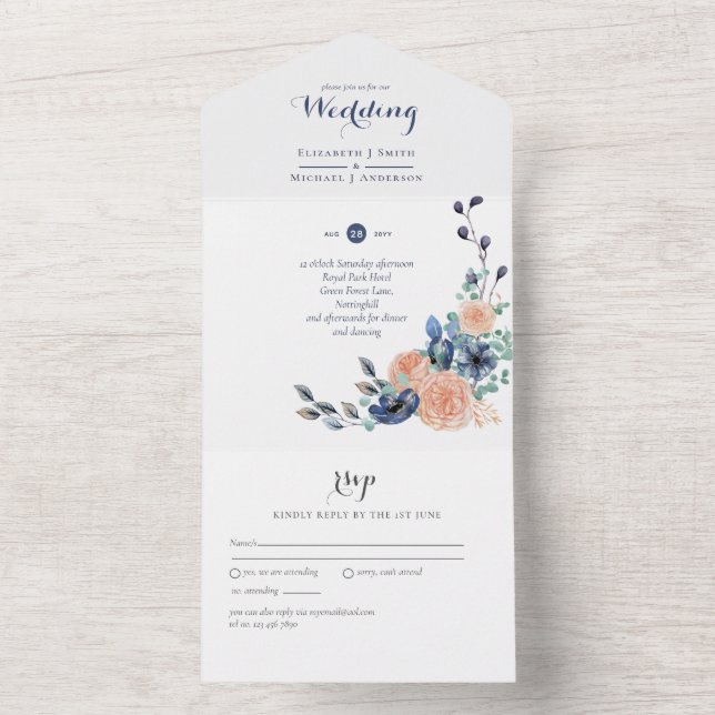 All Inclusive Coral und Blue Wedding Einladung (Innen Boden)