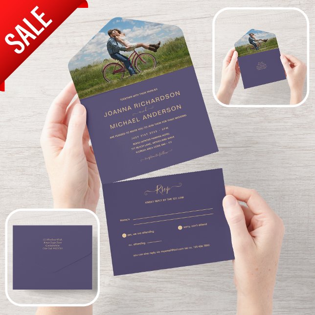 All Inclusive Lila Lavender FOTO Wedding RSVP In One Einladung (Von Creator hochgeladen)