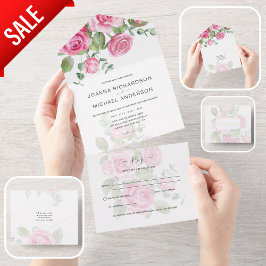 All Inclusive PINK Roses Wedding Floral UAWG In One Einladung