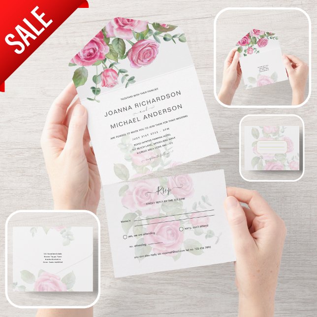 All Inclusive PINK Roses Wedding Floral UAWG In One Einladung (Von Creator hochgeladen)