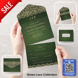 All Inclusive Rustic Green Lace Wedding mit UAWG All In One Einladung