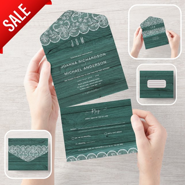 All Inclusive Rustic Green Lace Wedding mit UAWG All In One Einladung (Von Creator hochgeladen)