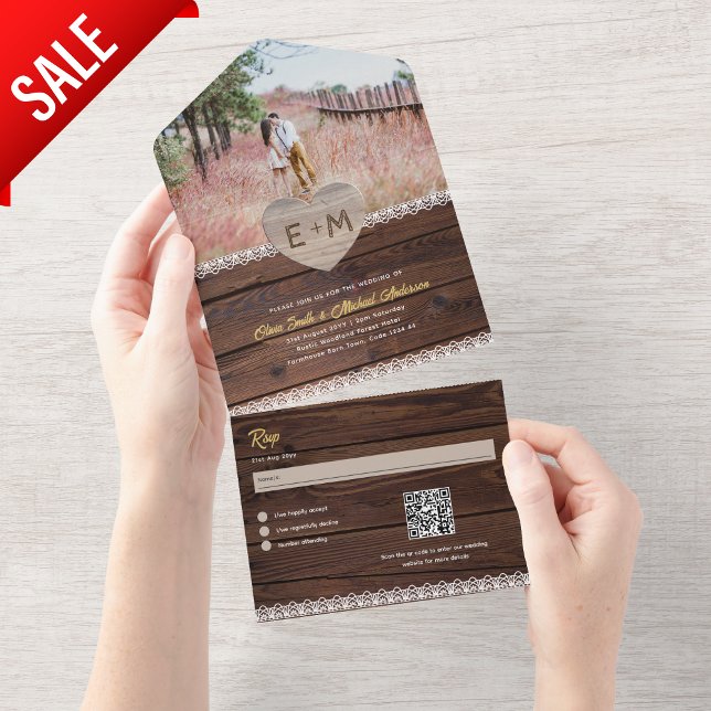 All Inclusive Rustic Wood Lace Foto QR Code UAWG All In One Einladung (Von Creator hochgeladen)