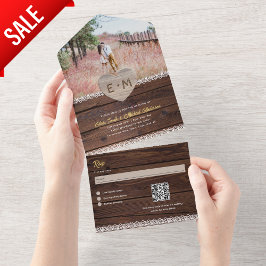 All Inclusive Rustic Wood Lace Foto QR Code UAWG In One Einladung