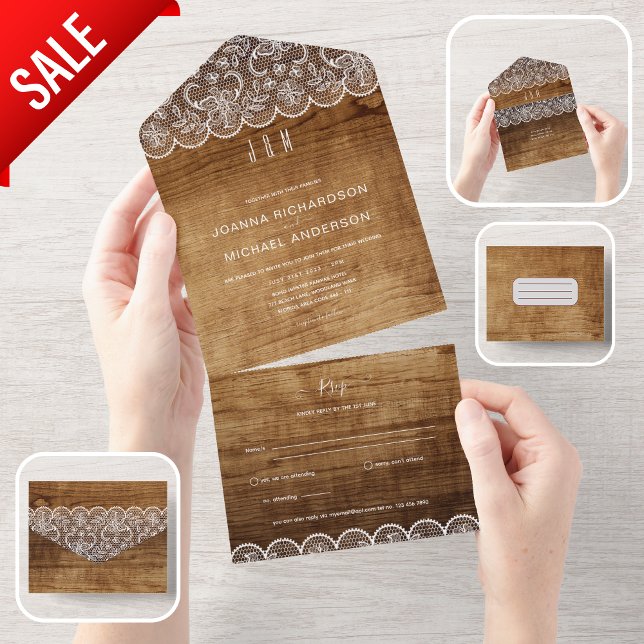 All Inclusive Rustic Wood Lace Wedding mit UAWG In One Einladung (Von Creator hochgeladen)
