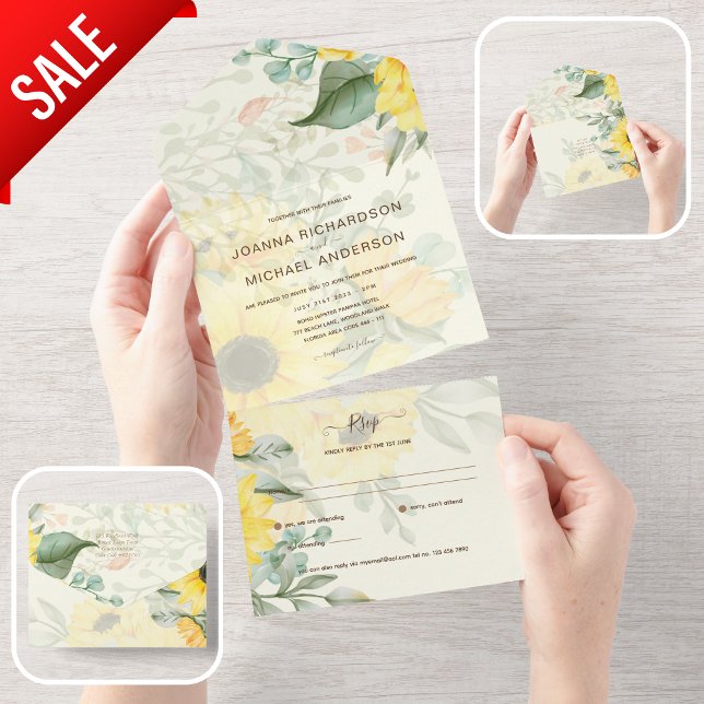 All Inclusive Summer Sunflowers Wedding RSVP All In One Einladung (Von Creator hochgeladen)