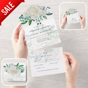 All Inclusive White Roses Wedding Floral UAWG In One Einladung