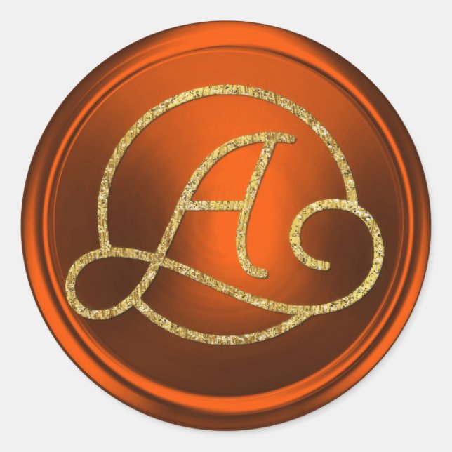 ALL INITIALS Gold Circle Monogram Pumpkin Rust Runder Aufkleber (Vorderseite)