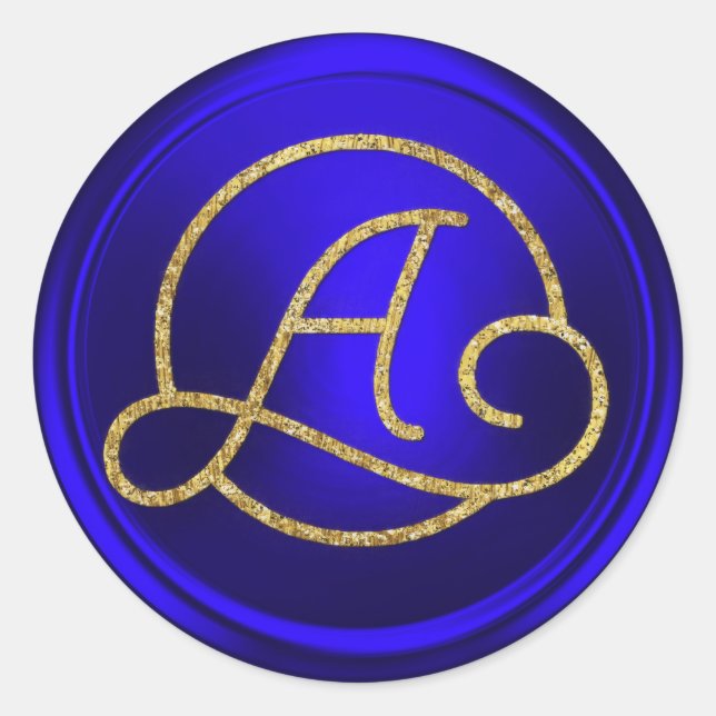 ALL INITIALS Gold Circle Monogram Royal Blue Runder Aufkleber (Vorderseite)